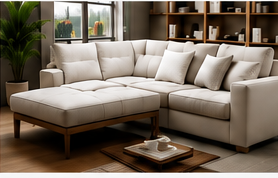 Upholstered sectional sofa in a furniture showroom