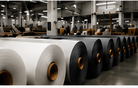 Large rolls of technical textile fabric on a factory floor